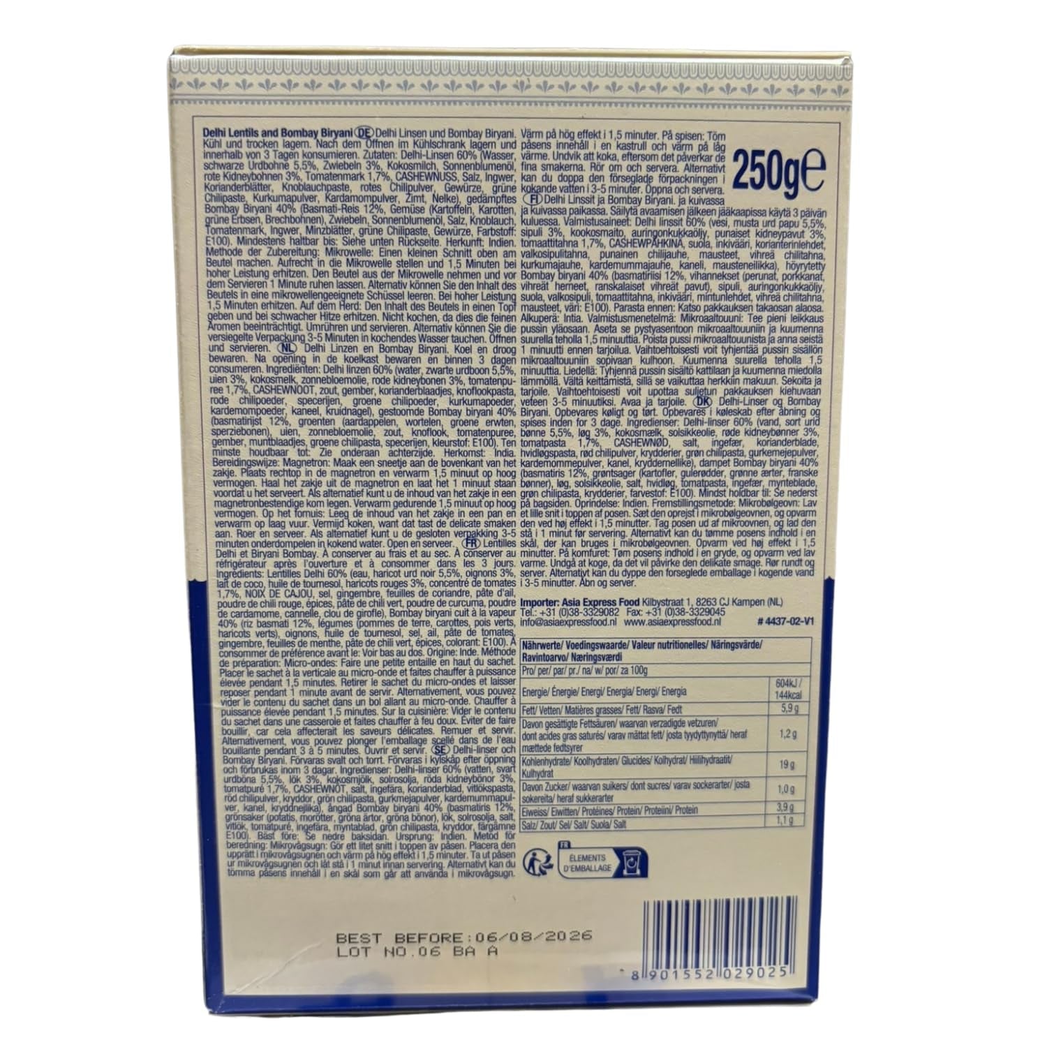 ASHOKA - Lentejas Delhi instantáneas y Bombay Biryani - (1 x 250 g)