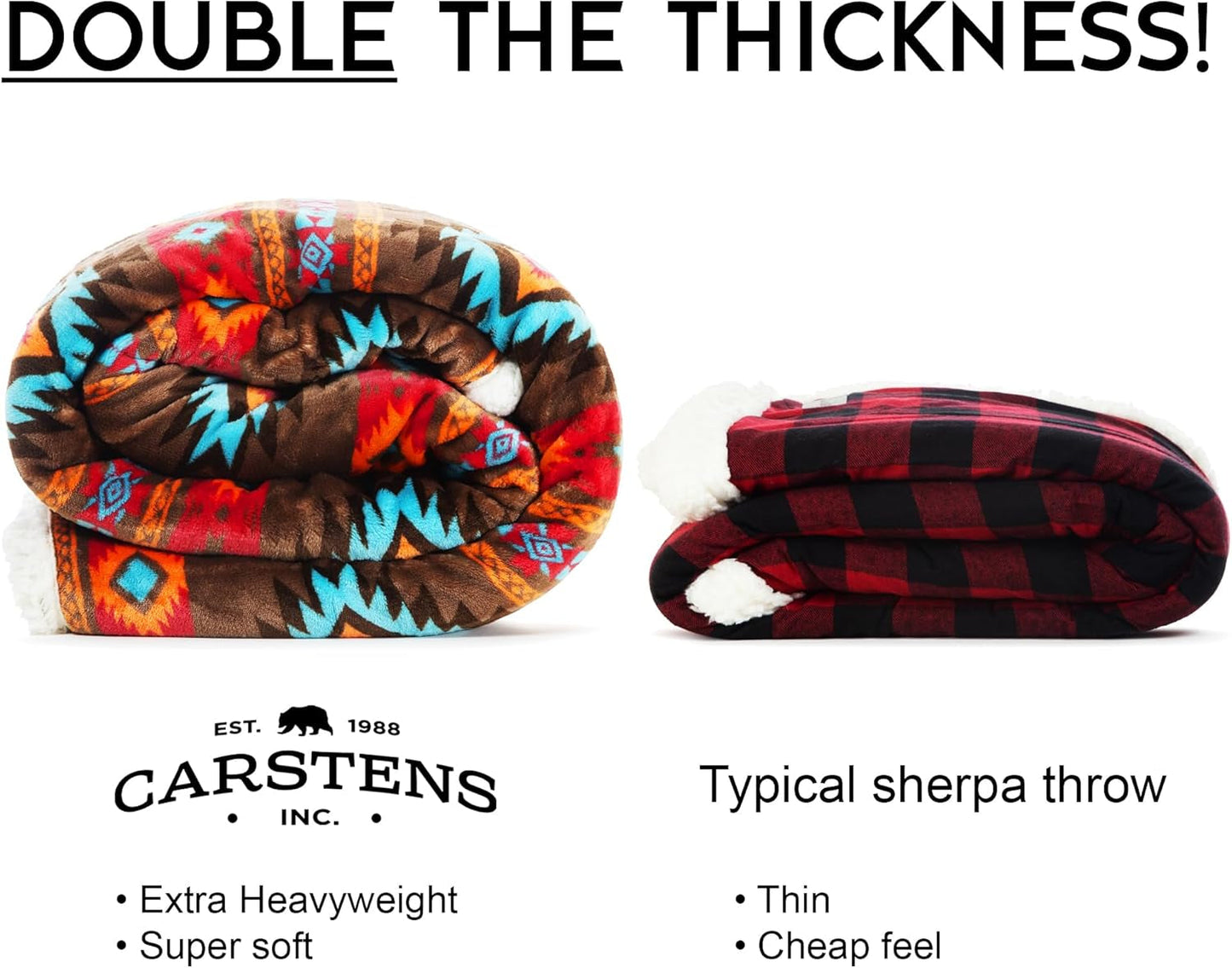 CARSTENS, INC. Manta Wrangler Ultra Premium, súper suave, forro polar Sherpa, de gran tamaño, 137,2 x 172,7 cm, camas y mantas Southwest Horizon Carstens, Inc.