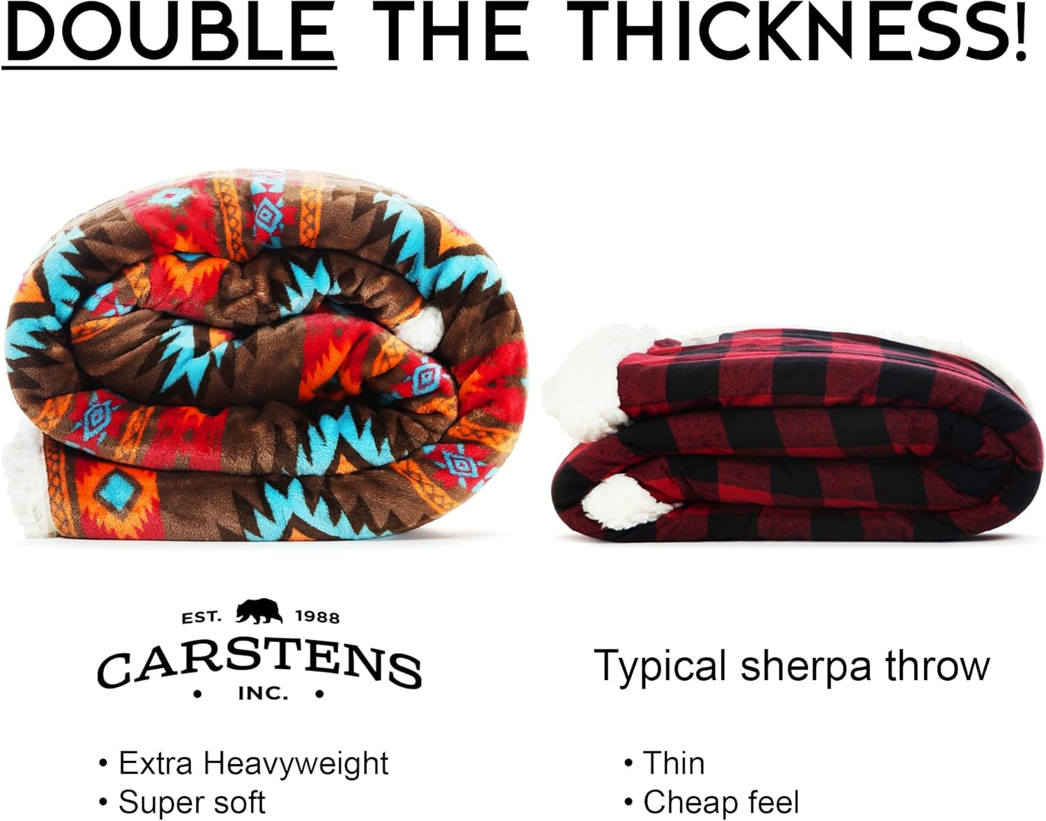 CARSTENS, INC. Manta Wrangler Ultra Premium, súper suave, forro polar Sherpa, de gran tamaño, 137,2 x 172,7 cm, camas y mantas Southwest Horizon Carstens, Inc.