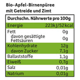 FRECHE FREUNDE Bolsa de fruta orgánica exprimible, manzana, canela, pera, arroz, puré de fruta de espelta con cereales para bebés a partir de 6 meses, vegano, paquete de 6 (6 x 100 g)