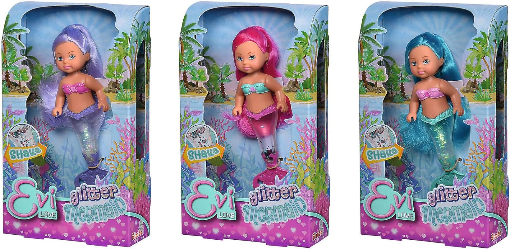 Simba 105733482 - Evi Love Glitter Mermaid, muñeca sirena con una aleta caudal que brilla al agitarla. Solo se proporciona UN artículo.