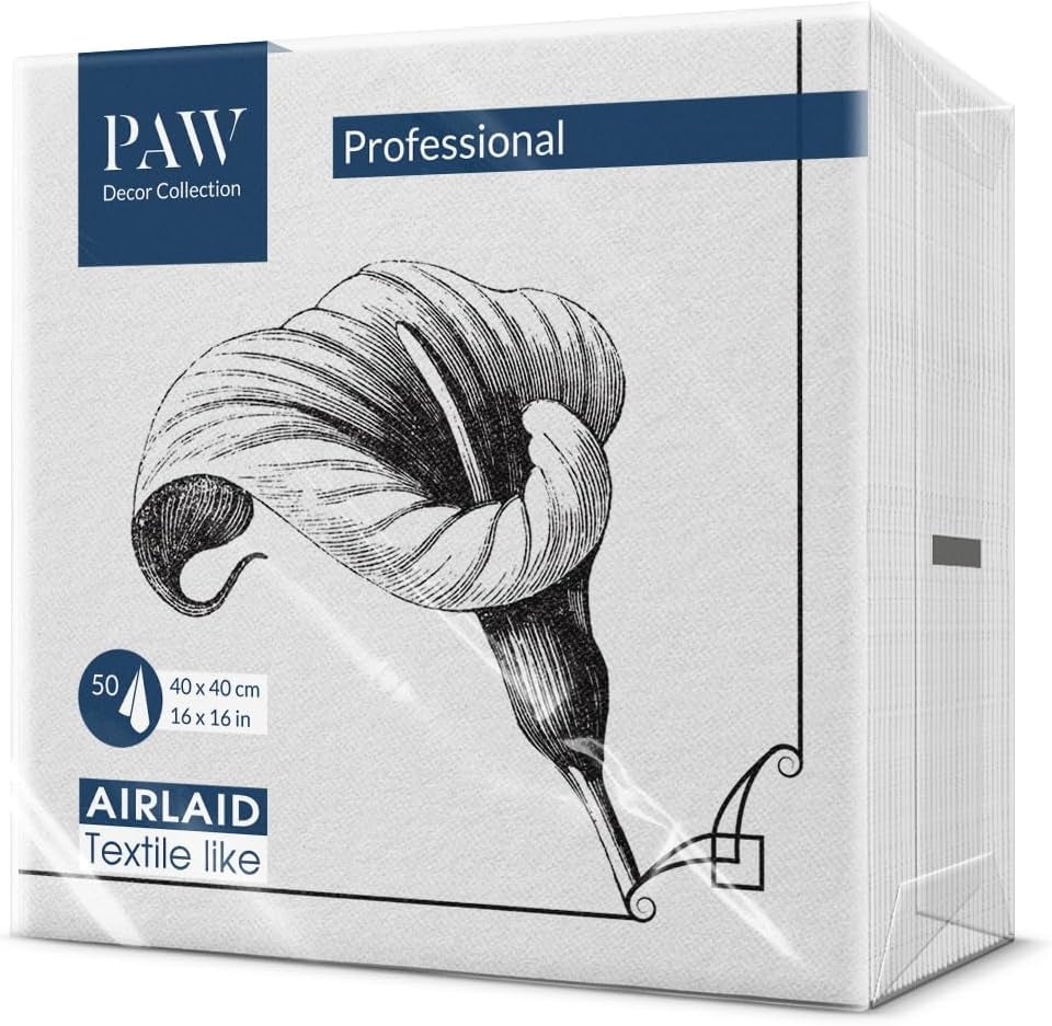 PAW - Servilletas Airlaid - Tipo Tela (40 X 40 Cm) I 50 Piezas I Para Servicio Funerario, Fiesta Funeraria, Funeral, Despedida I Servilletas De Tela Para Decoración De Mesa De Alta Calidad - Flor De La Memoria I Flor De La Memoria