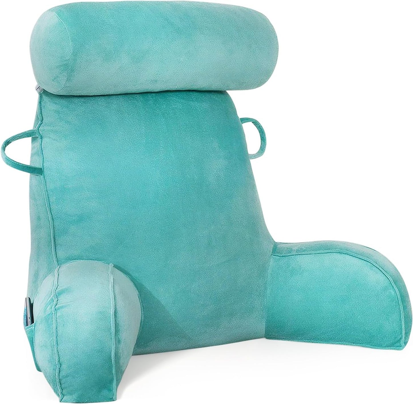 Almohada de lectura XL para cama y sofá con rollo para el cuello desmontable, almohada de espalda ideal para adultos con espuma viscoelástica para leer cómodamente, trabajar, jugar, mirar televisión, relajarse (gris)