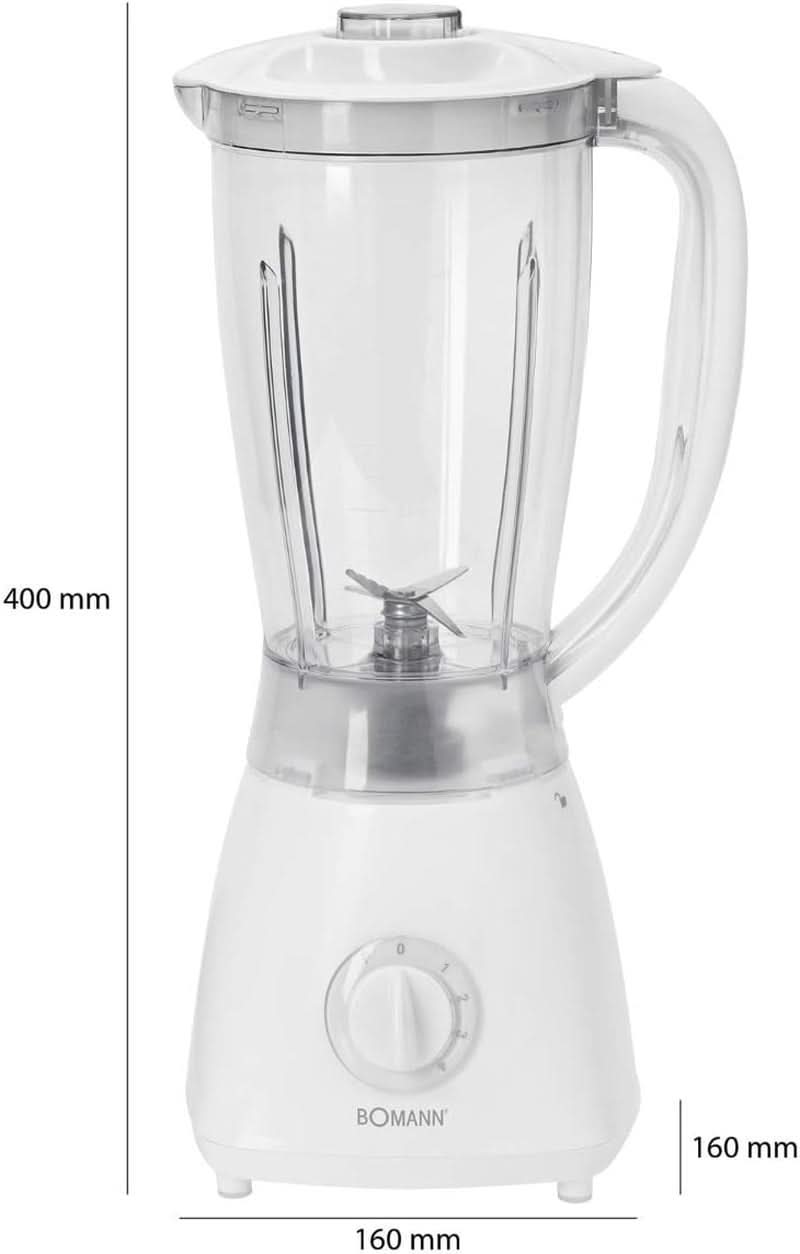 Bomann 378 CB Universalmixer Zum Pürieren, Schlagen, Zerkleinern, Shaken Und Mixen, Ice Crush-Funktion, Kraftvoller 500 Watt-Motor, Abnehmbarer Mixbehälter Mit 1,5 Litre, Edelstahlmesser, Weiß, UM 378 CB Kitchen Naty Shop