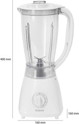 Bomann 378 CB Universalmixer Zum Pürieren, Schlagen, Zerkleinern, Shaken Und Mixen, Ice Crush-Funktion, Kraftvoller 500 Watt-Motor, Abnehmbarer Mixbehälter Mit 1,5 Litre, Edelstahlmesser, Weiß, UM 378 CB Kitchen Naty Shop