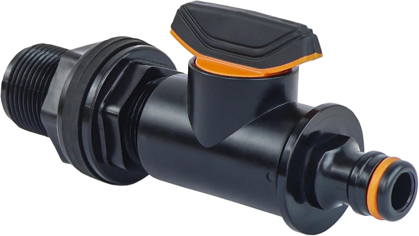 Accesorio para tanque con válvula de cierre, rosca externa de 26,44mm, conector rápido de 3/4", accesorio para barril de lluvia, barriles de agua, 1 pieza