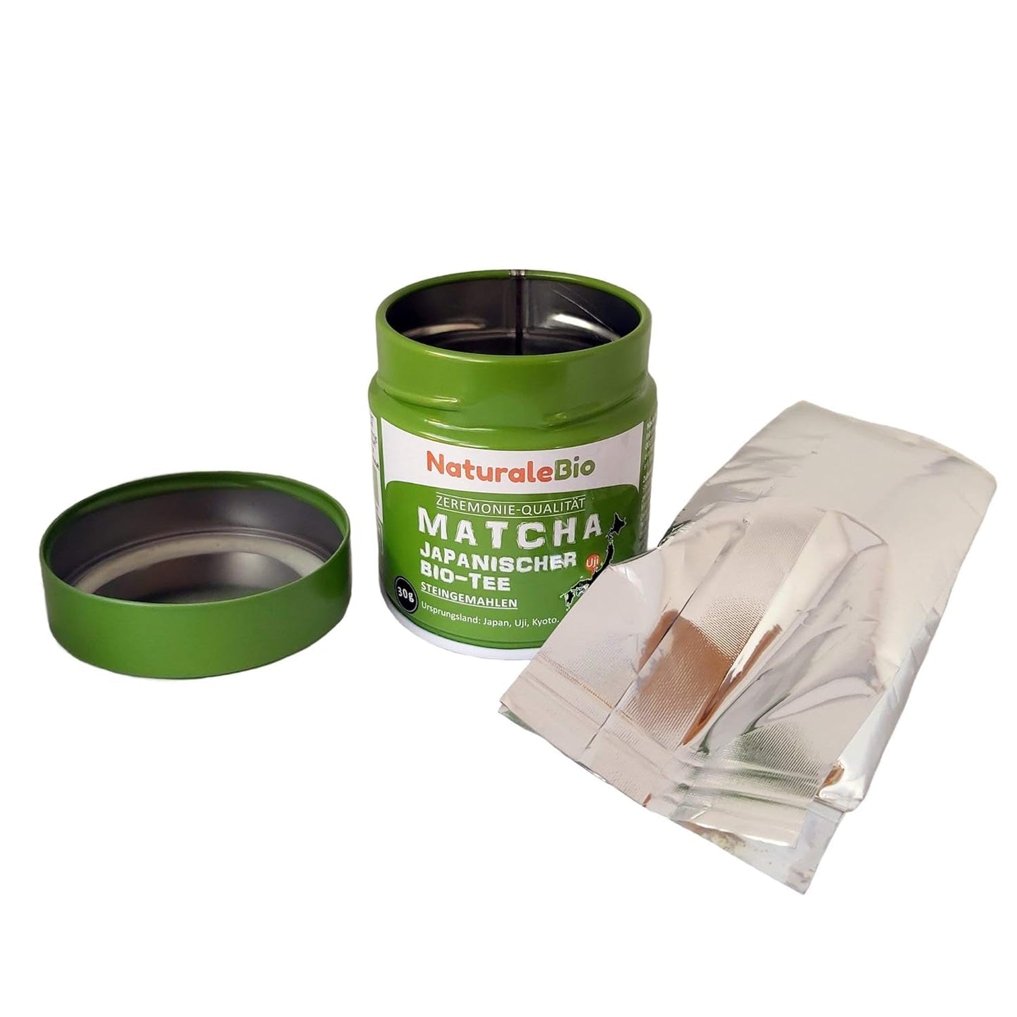 Naturalebio Té Matcha Grado Ceremonial en Polvo Té verde original de Japón. Té verde Matcha de grado ceremonial en polvo elaborado en Uji, Kioto. Ideal para beber, cocinar y tomar café con leche. Caja de 30g.