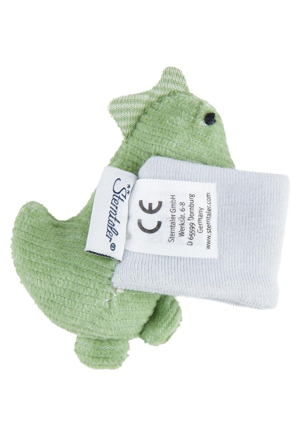 Sterntaler Sonajero de brazo Dino Rexi - Sonajero de cuerda suave y suave - Sonajero de mano para bebé con correa elástica - Juguete para jugar, abrazar y sonajero, Verde Piedra Baby Toys Naty Shop