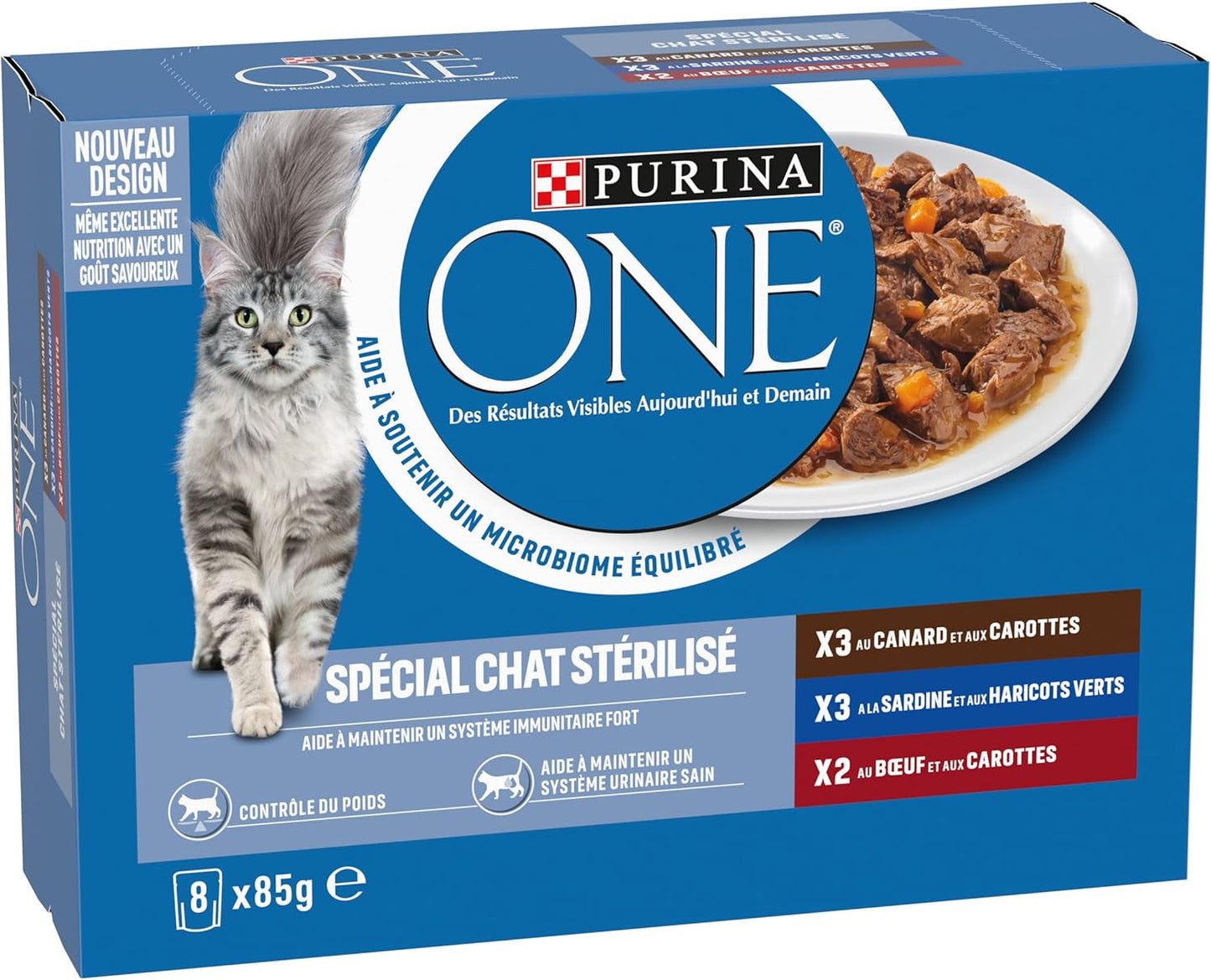 PURINA UNO | BIFENSIS | Alimento para gatos adultos esterilizados | Apoya la vitalidad, los huesos, los músculos y las articulaciones del gato | En salsa | Bolsas con pato, sardinas, ternera, frescura | 1 pieza (8 x 85 g)