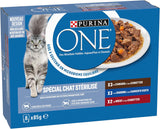PURINA UNO | BIFENSIS | Alimento para gatos adultos esterilizados | Apoya la vitalidad, los huesos, los músculos y las articulaciones del gato | En salsa | Bolsas con pato, sardinas, ternera, frescura | 1 pieza (8 x 85 g)