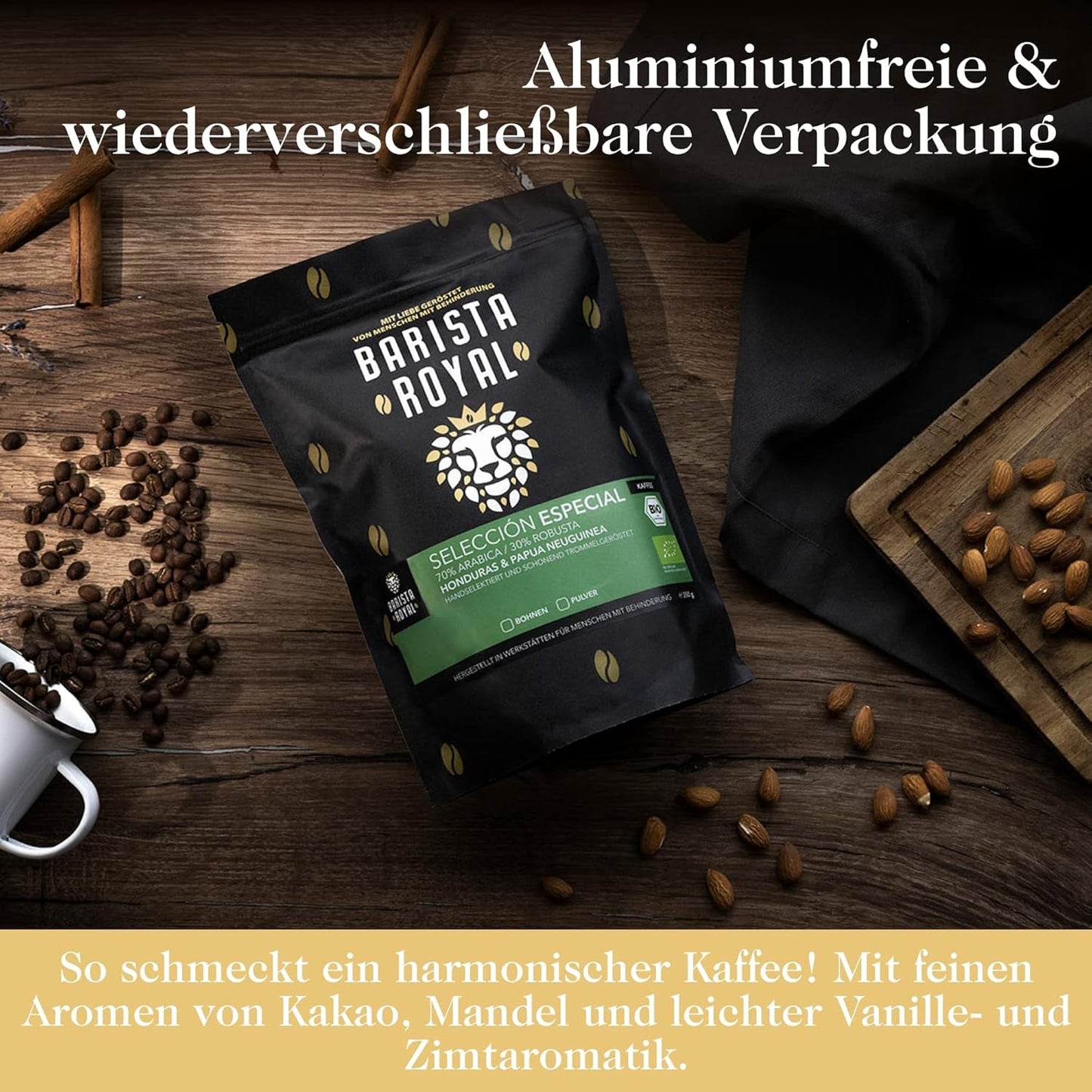 BARISTA ROYAL Bio Kaffeebohnen 1kg "Selección Especial" | Frische Kaffeebohnen directamente recibido | 70% Arábica, 30% Robusta Café ganze Bohnen | Ideal para máquinas totalmente automáticas y de filtrado.