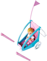 Steffi Love Bike Trailer, muñeca en bicicleta con remolque para bebé, perro y auriculares, a partir de 3 años