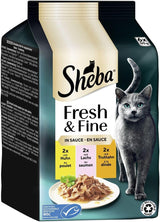 Sheba Portion Bolsas Comida húmeda para gatos, multipack Fresh & Fine en salsa con pollo y salmón MSC, 6x6x50g - Comidas finas para gatos en salsa