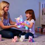 Gato de Peluche Musical LED, Juguete Que Canta con Luz, Madre Gata con 3 Gatitos en el Vientre, Canción de Cuna Animada, Juguete Relajante para Madres, Niños, Niñas, Arco Iris, 45 cm