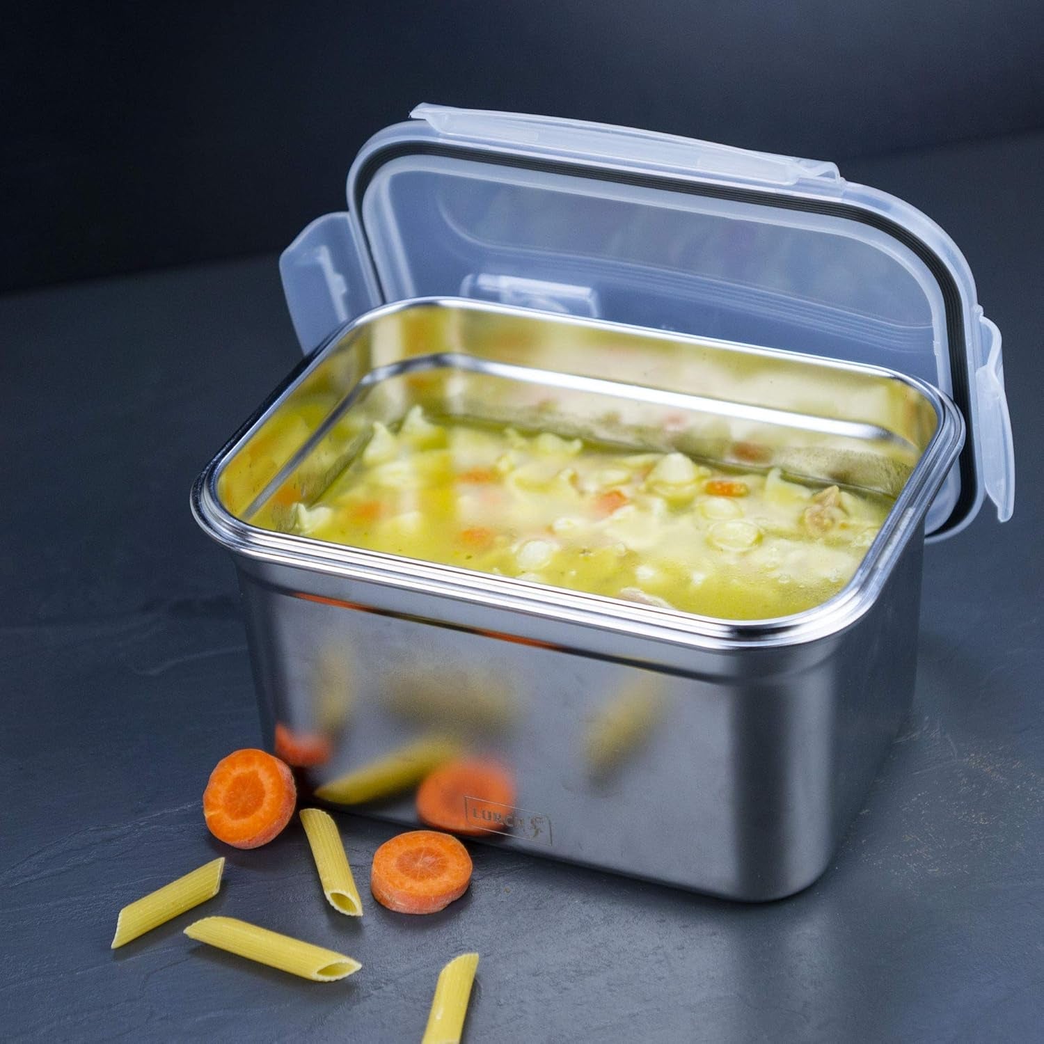 Lurch 240895 Fiambrera Caja de Seguridad/Almacenamiento de Acero Inoxidable de Alta Calidad con Tapa de plástico Libre de BPA Cajas de Almacenamiento de Alimentos Transparentes de 2000 ml Naty Shop