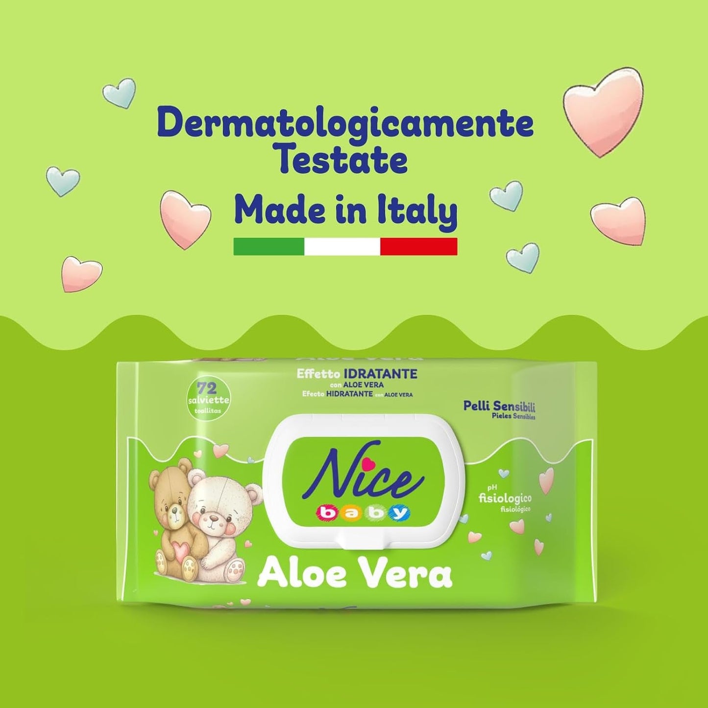 Toallitas limpiadoras para niños y bebés - con aloe vera y aceite de argán - testadas dermatológicamente - valor de pH fisiológico - formato maxi: paquete de 72 toallitas - Nice