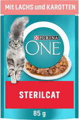 PURINA ONE STERILCAT comida húmeda para gatos, tiernos trozos en salsa para gatos esterilizados, con salmón, paquete de 26 (26 x 85g)