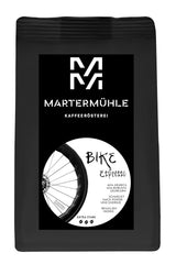 Granos de café expreso Martermühle Bike 500g Fuerte | Arábica/Robusta | Sabores: Nueces de macadamia, chocolate con leche | Granos de espresso enteros ligeramente tostados, baja acidez