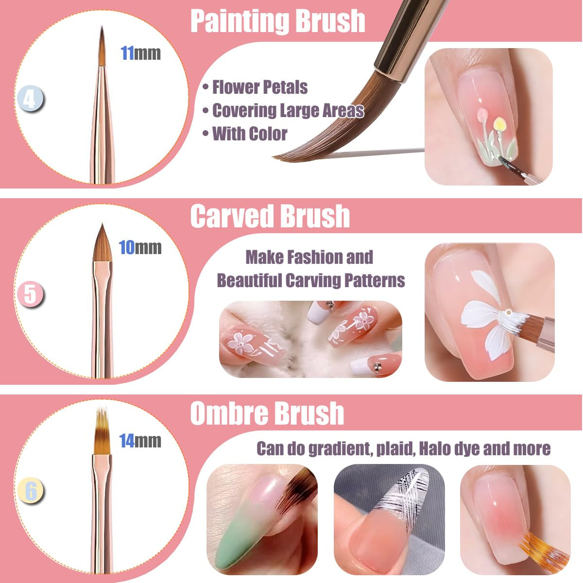 10 piezas Nail-Art-Pinsel, Nagel-Gel-Nagellack-Malpinsel, Zeichenstift, Nagel-Liner-Pinsel y Nagel-Dotting-Stift para Gel-Nagellack, bricolaje, manicura, salón de casa