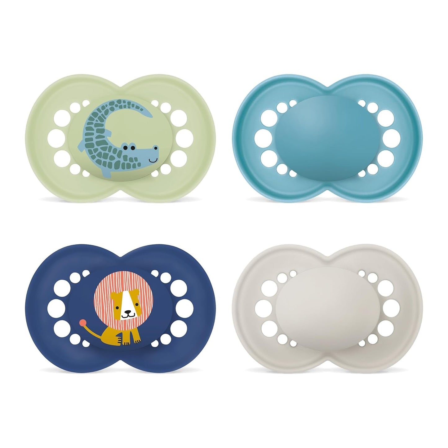 Chupetes MAM Originales | 6-16 lunes | Juego de chupete para bebés y niños pequeños | Aceptación 94% | Ayuda a prevenir la alineación no deseada de los dientes | Chupetes de silicona SkinSoft para bebés | Crocodile/Leo | Paquete de 4