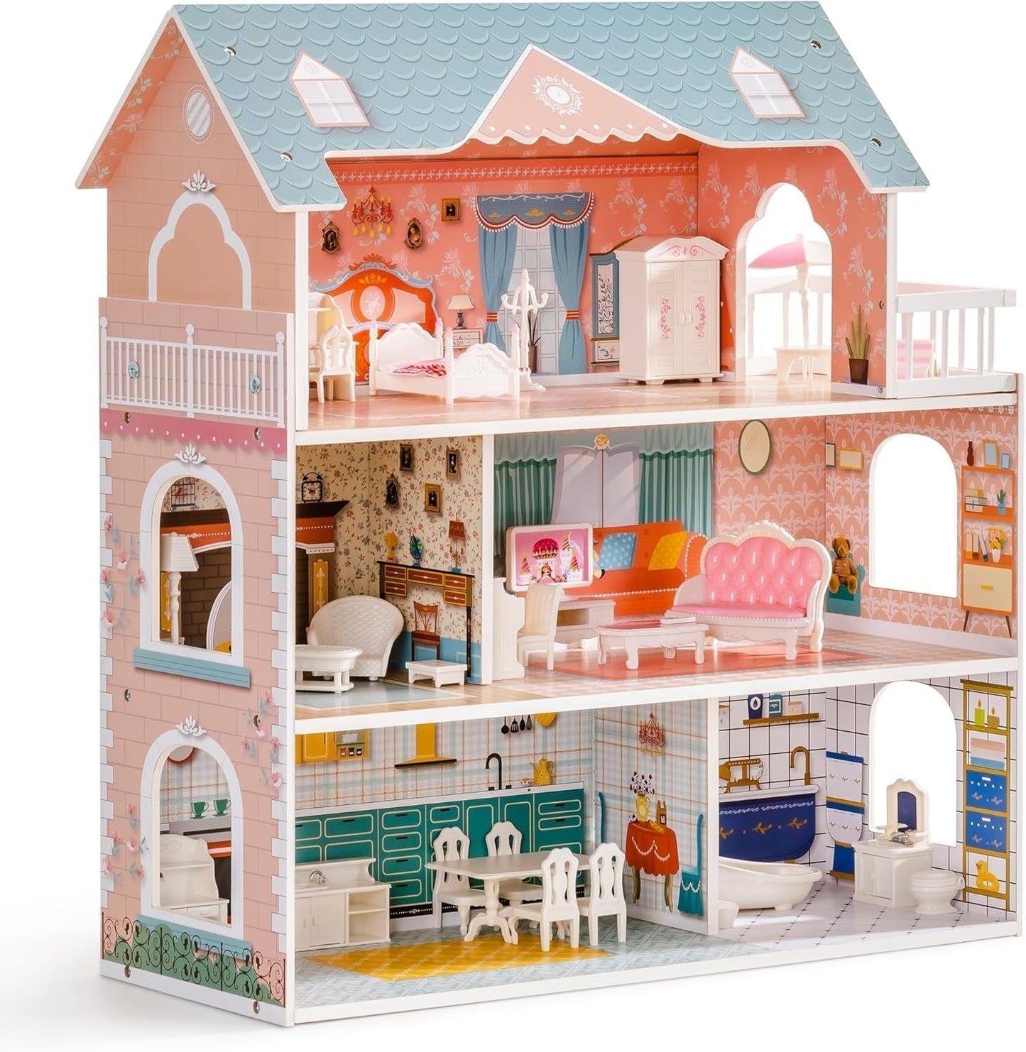Casa de Muñecas de Madera con Muebles y Accesorios Casa de Juegos para Niñas Juguetes de Sala de Juegos Casas de Muñecas Naty Shop Default Title