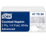 Servilletas Tork Cocktail Blancas, pliegue 1/4, 2 capas, 24 cm × 24 cm, 200 servilletas, 477534
