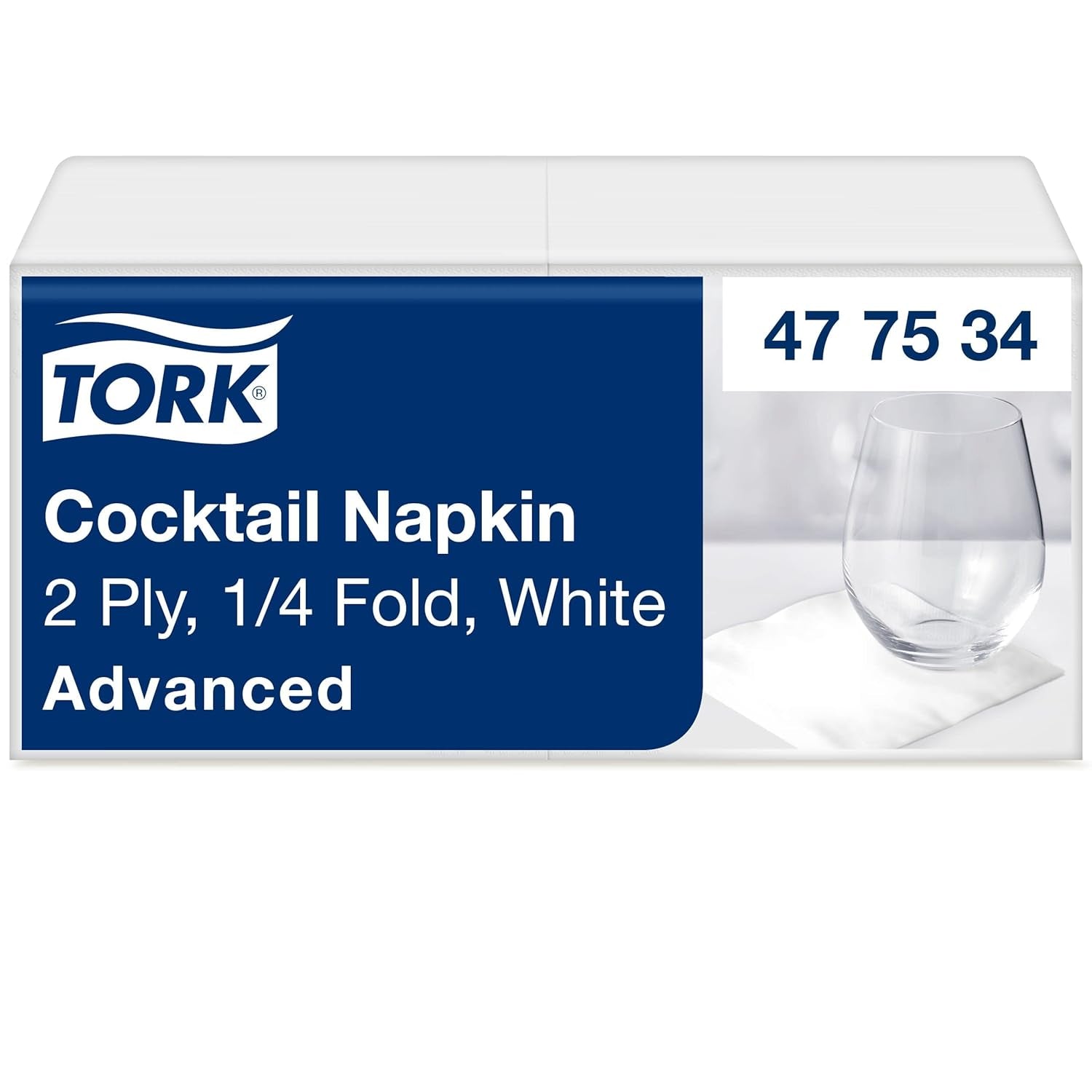 Servilletas Tork Cocktail Blancas, pliegue 1/4, 2 capas, 24 cm × 24 cm, 200 servilletas, 477534