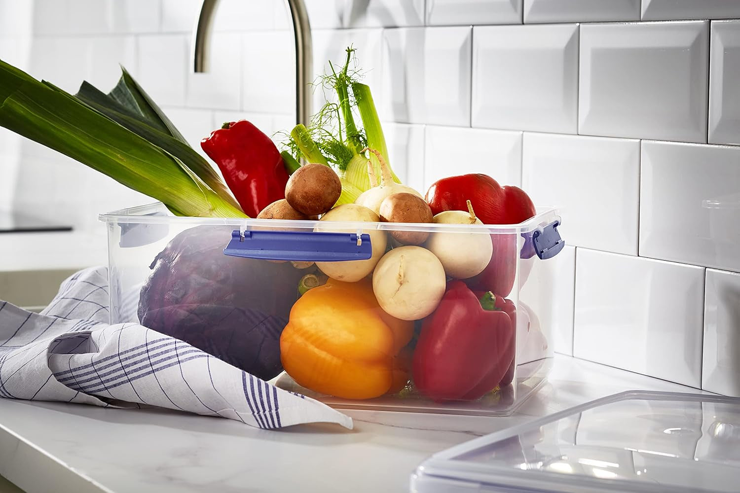 Tarro para almacenamiento de alimentos KLIP IT System | 9,67 litros | tarro de almacenamiento apilable y hermético con tapa, apto para frigorífico/congelador | Plástico sin BPA | clips azules | 1 pieza (paquete de 4) cajas de almacenamiento de alimentos Naty Shop