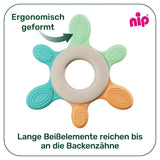 nip – Anillo de dentición | Mordedor sostenible para bebés a partir de 3 meses, elaborado con más de un 65% de materias primas naturales. Para un suave masaje de encías, lengua y dientes | Rojo/Verde/Naranja