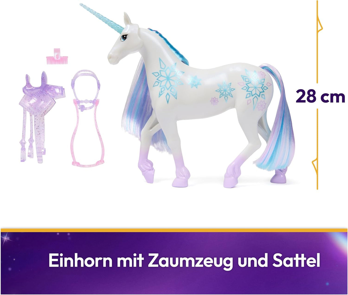 Unicorn Academy Unicorn Glacier: 28 cm de altura, el unicornio original de Netflix de Layla con melena y cola reales, brida, silla y cepillo extraíbles, para edades de 4 años en adelante