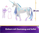 Unicorn Academy Unicorn Glacier: 28 cm de altura, el unicornio original de Netflix de Layla con melena y cola reales, brida, silla y cepillo extraíbles, para edades de 4 años en adelante