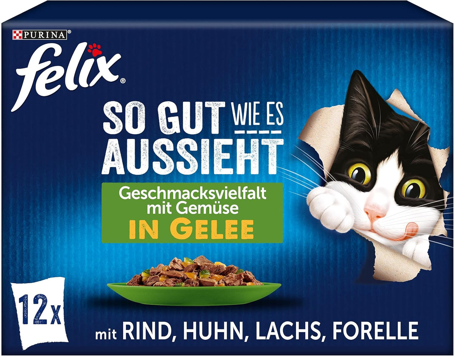 Felix So gut wie es aussieht Katzenfutter nass in Gelee, Sorten-Mix, paquete de 6 (6 x 12 botellas de 85 g)
