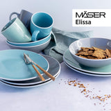 MÄSER 931844 Elissa Series Vajilla moderna para 6 personas, azul con borde blanco, juego combinado de 24 piezas, cerámica