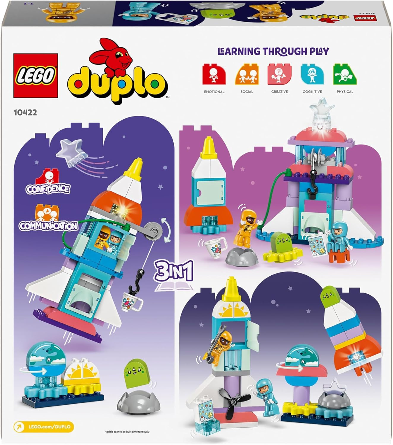 LEGO DUPLO Transbordador espacial 3 en 1 Juego espacial de muchas aventuras Cohete de juguete para niños Juguete científico de construcción Desarrollo temprano de habilidades motoras Regalo para niños de 3 años 10422 Juegos de construcción Beuche den LEGO-Store