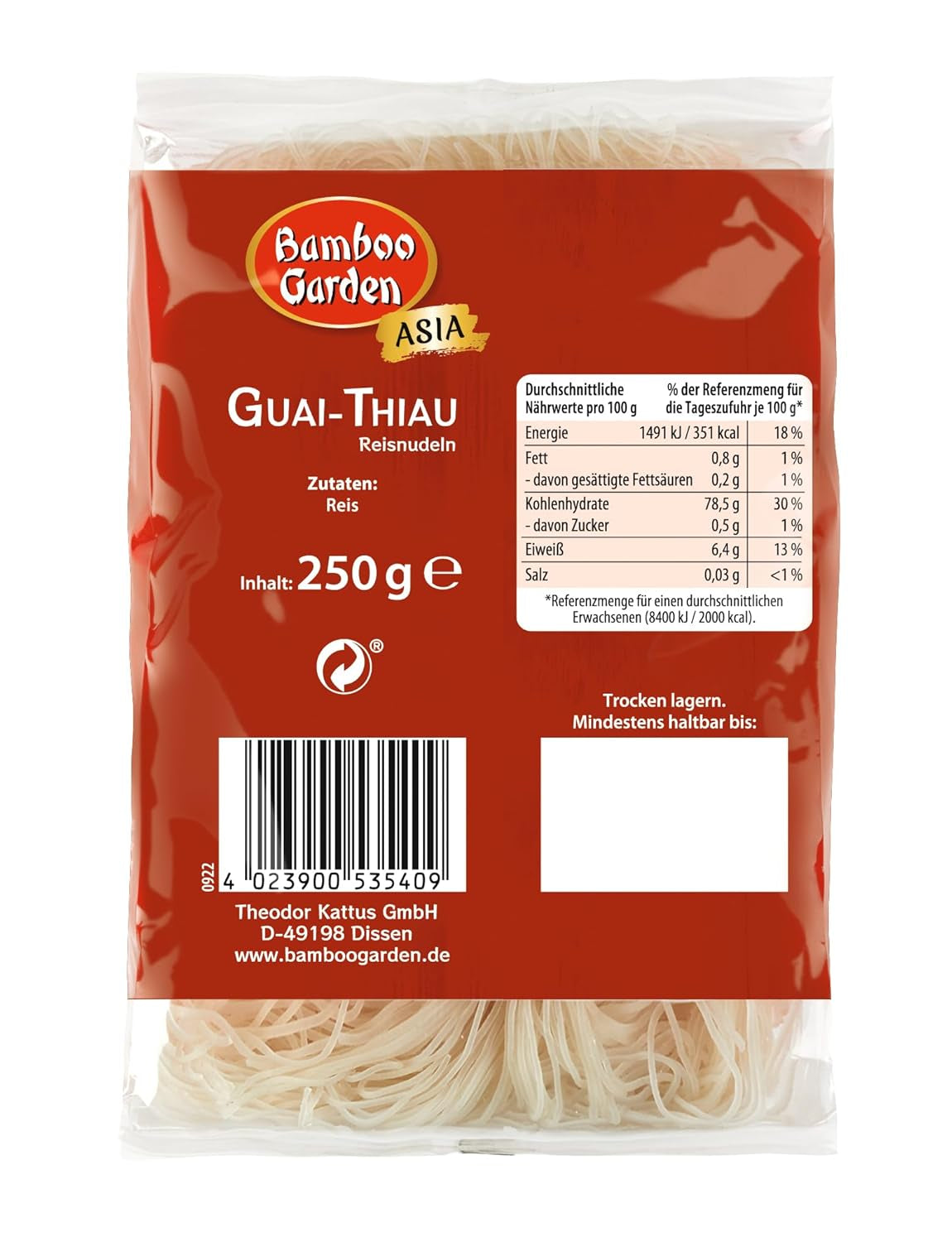 Fideos de arroz Bamboo Garden Guai Thiau 250 g (el diseño del empaque puede variar)