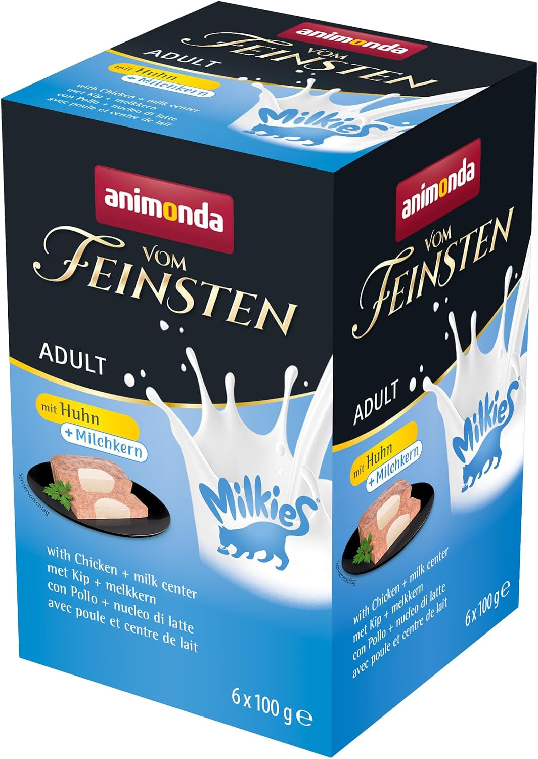 animonda Vom Feinsten Alimento para Gatos Adultos, Nassfutter für ausgewachsene Katzen, con Pollo + Leche, 6 x 100 g