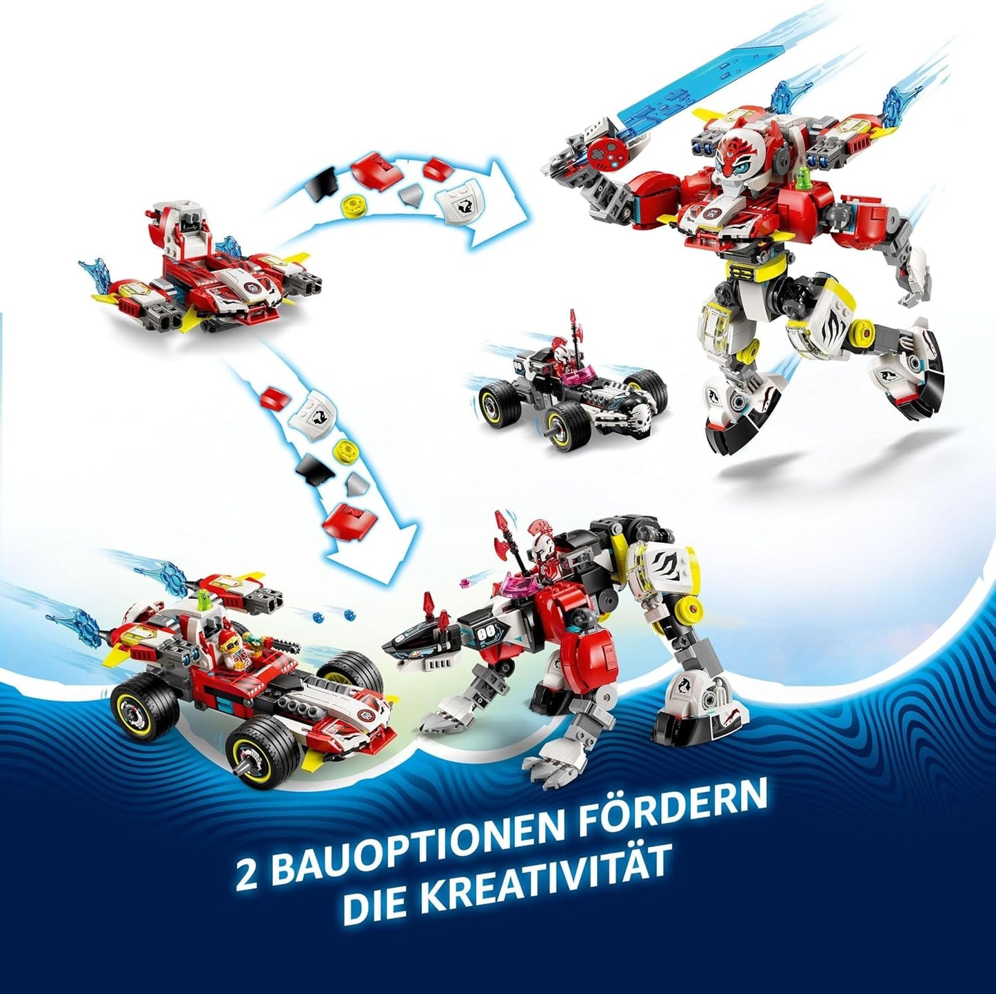 LEGO Dreamzzz Cooper's Tiger Mech y Zero'S Hot Rod Car, Coche de juguete para niños, regalo para niños y niñas de 9 años, Set de juego 2 en 1 con Mech y minifiguras 71497 Juegos de construcción Besuche den LEGO-Store