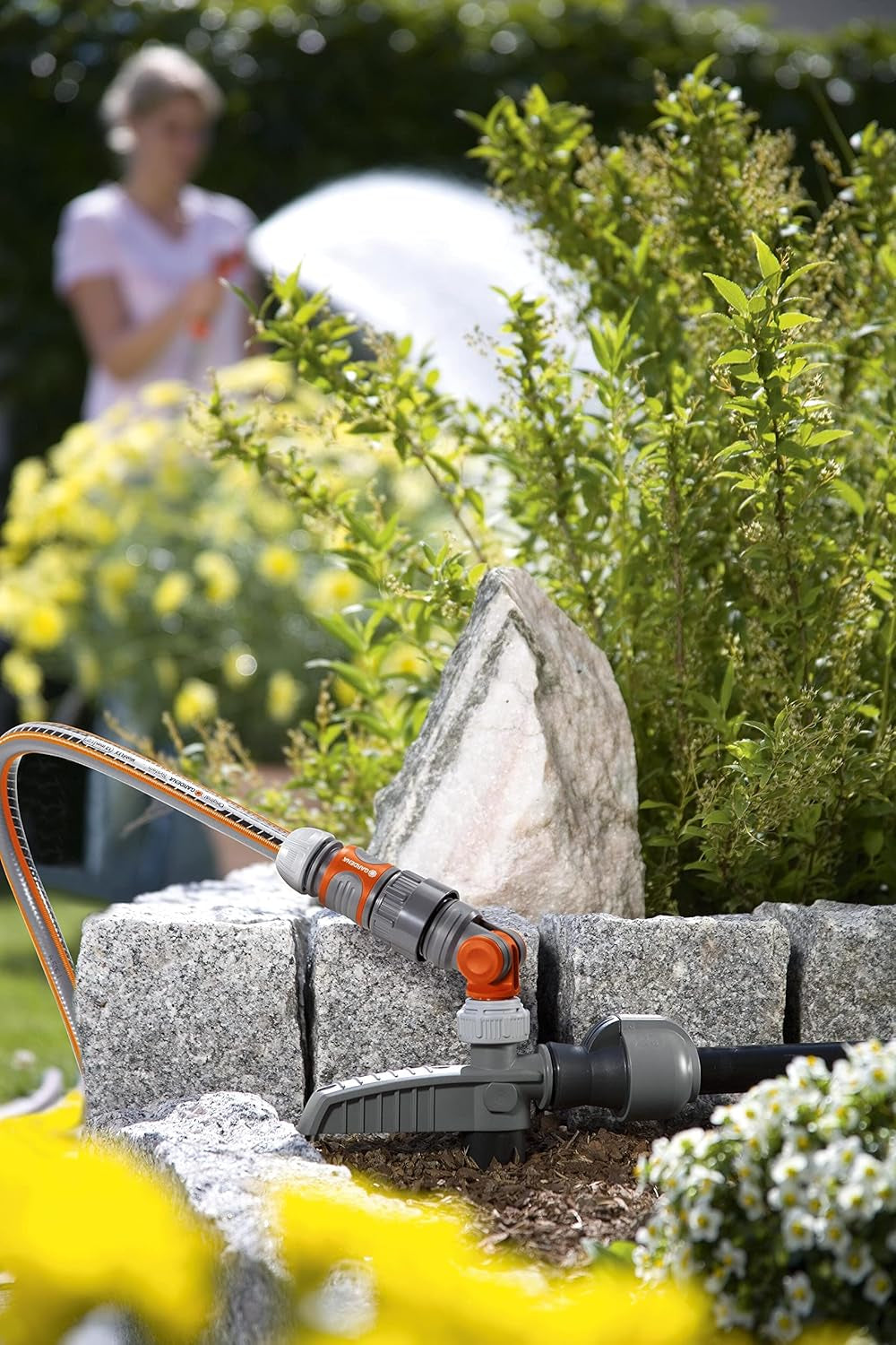 Conexión para grifo Gardena con cierre de agua, salida de agua: conexión para tapón de agua (código de artículo 8254), salida de agua (código de artículo 8250, 8266), parte del sistema de tuberías (05327-20), gris