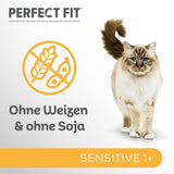 Comida húmeda para gatos Perfect Fit Sensitive 1+ con pollo en salsa, 12 sobres, 12 x 85 g - Comida húmeda premium para gatos sensibles a partir de 1 año, sin trigo ni soja, para favorecer la digestión