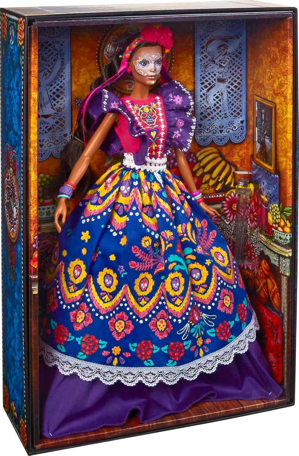 Muñeca Barbie del Día de Muertos 2022 con vestido tradicional con volantes, corona de flores y pintura facial de calavera, regalo para coleccionistas