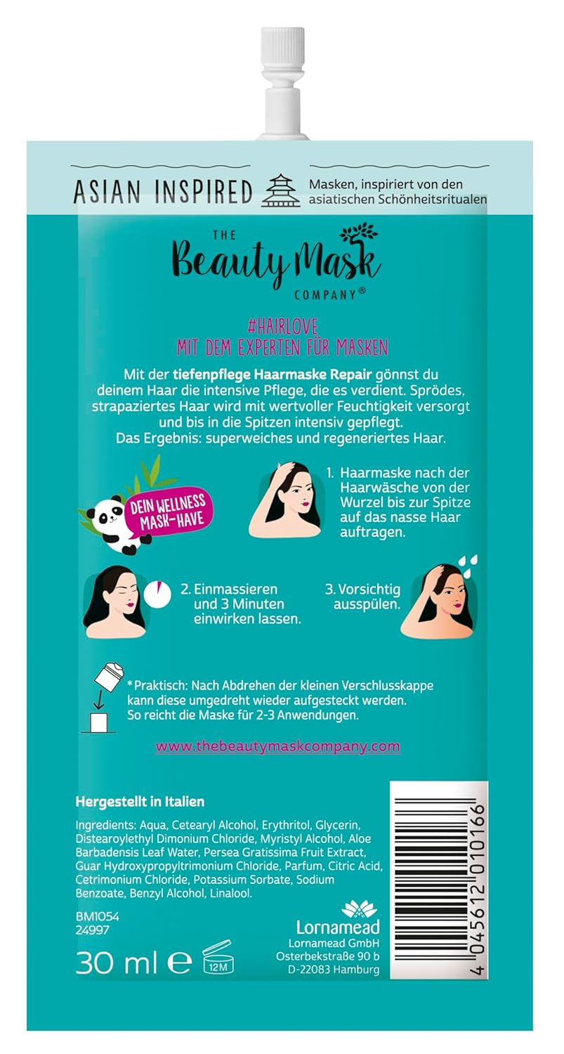 The Beauty Mask Company Repair Boost Hair Mask 30 ml, cuidado profundo del cabello frágil y dañado (1 sobre) Mascarilla capilar Naty Shop
