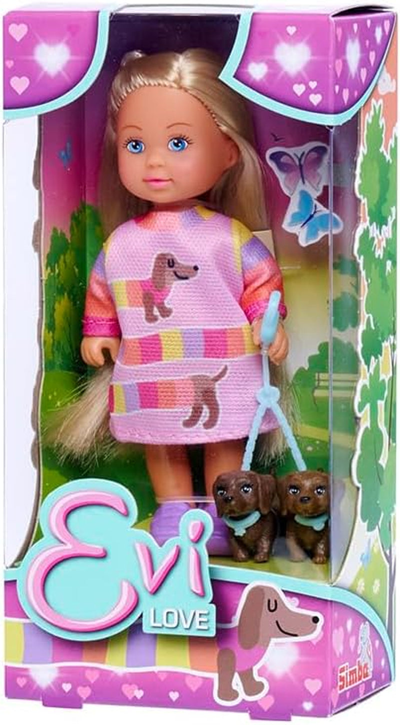 Simba Evi Love Dogs Dos lindos perros salchicha con correa Muñeca de juguete de 12 cm Edades 3+