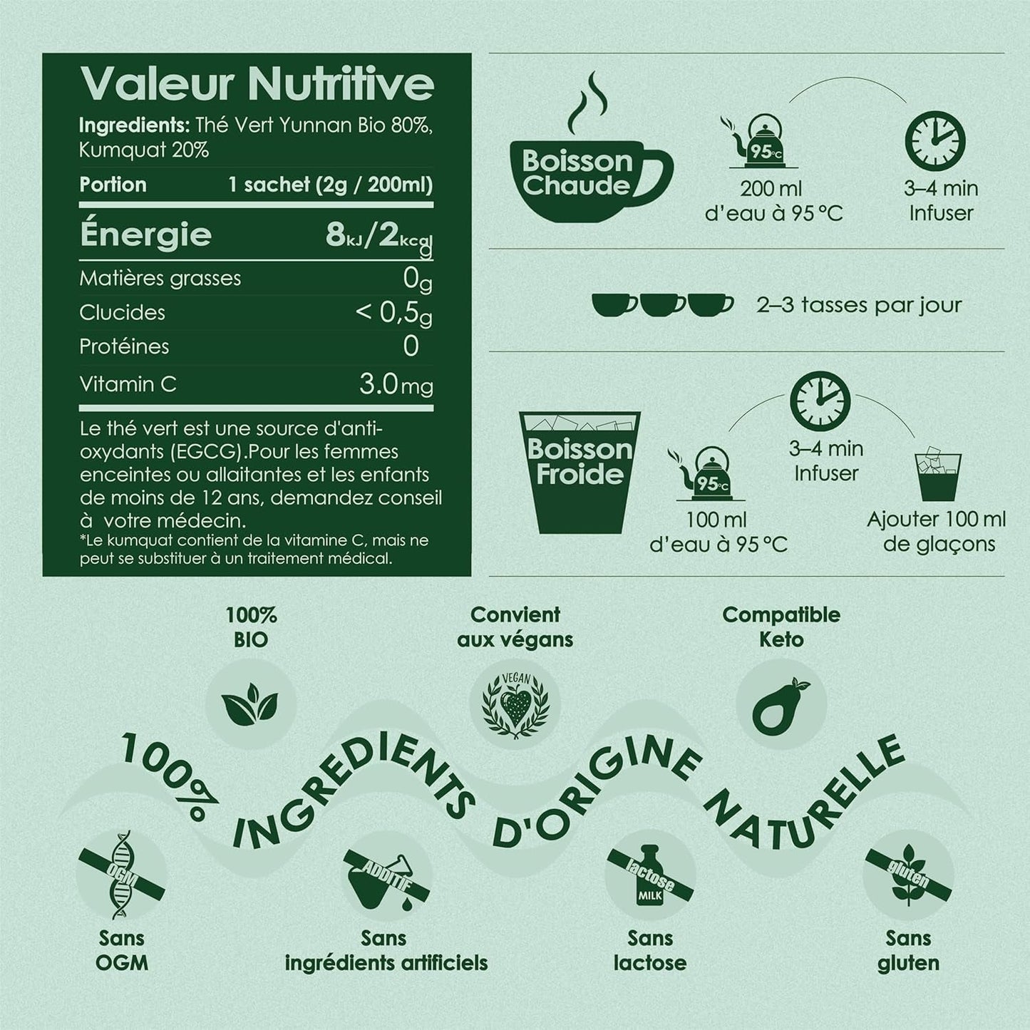 Yunnan Tuocha Zouji - Té verde orgánico con kumquat - Vitamina C - 100 bolsitas de té - 200 g - Calidad Yunnan garantizada