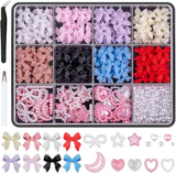 500 piezas 3D Nägel Charm Schleifen Charms Nägel Nail Art Charms Schleife Nagel Charms Nägel Nail Art Schleifen Nageldekorationen Mit Aufnahmewerkzeug Für Frauen und Mädchen Nagel-Diy-Zubehör