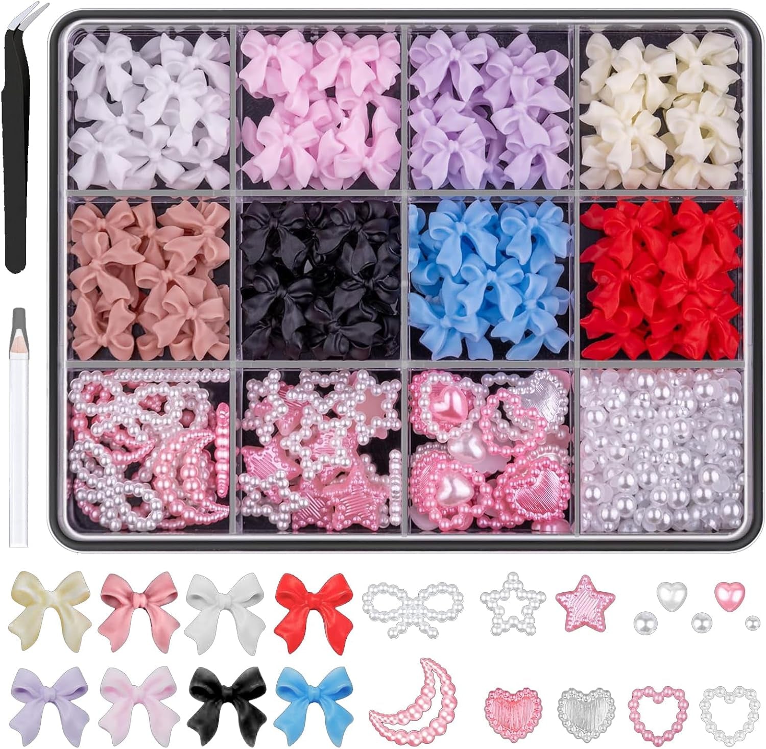 500 piezas 3D Nägel Charm Schleifen Charms Nägel Nail Art Charms Schleife Nagel Charms Nägel Nail Art Schleifen Nageldekorationen Mit Aufnahmewerkzeug Für Frauen und Mädchen Nagel-Diy-Zubehör