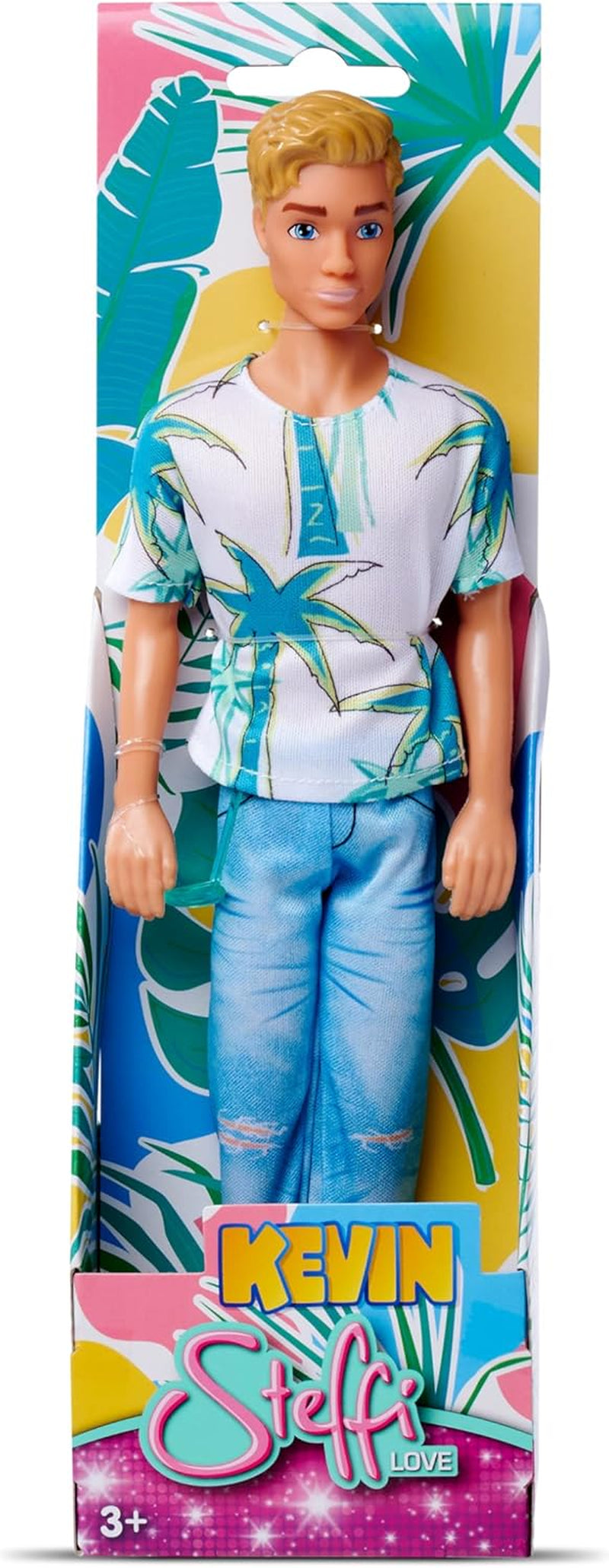 Muñeco Simba Steffi Love Kevin con un top con estampado de palmeras y unos vaqueros geniales, incluye gafas de sol, 30 cm, a partir de 3 años