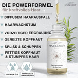 Hairlexier Remedio para el crecimiento del cabello para mujeres - Aceite capilar de romero, aceite capilar de ricino, aceite de lavanda, suero capilar natural contra la caída difusa del cabello, favorece el crecimiento del cabello, vegano y orgánico + Libro de trabajo Cuidado del cabello Naty Shop
