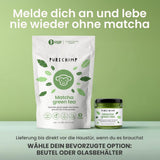 Purechimp Polvo Matcha Grado Ceremonial 50g. Té en polvo 100 % puro cultivado en sombra para cafés con leche, infusiones y recetas. Tarro reciclable. Rico en antioxidantes.