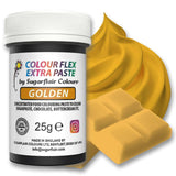 Pasta colorante alimentaria Sugarflair Colourflex Extra Paste Golden - Colorante alimentario comestible para crema de mantequilla, chocolate, pasta de azúcar, glaseado, fondant, mezclas para pasteles, masa y más - 25 g