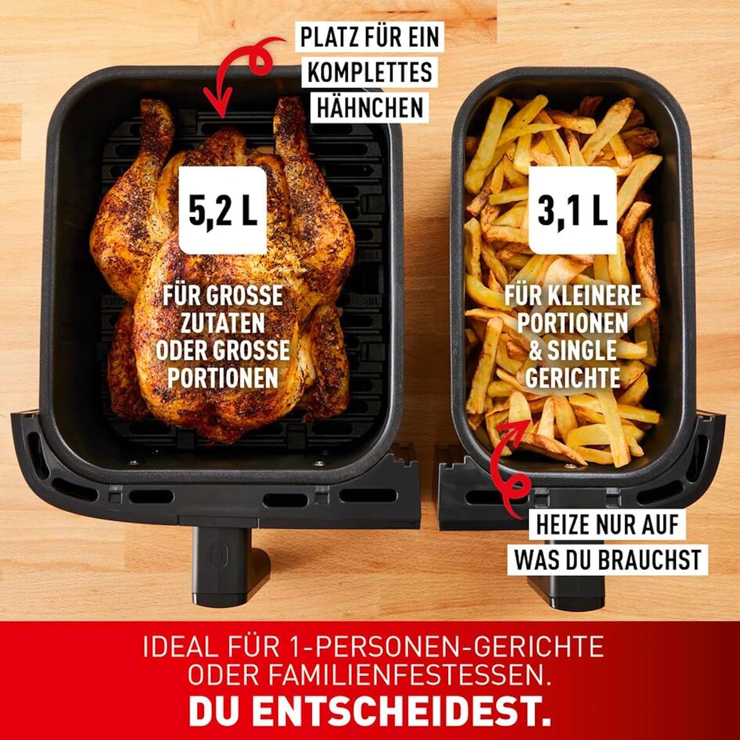 Freidora de Aire Caliente Tefal Dual Easy Fry con dos cámaras, capacidad 5,2/3,1 litros, dos cajones independientes, 7 programas Electrodomésticos Naty Shop